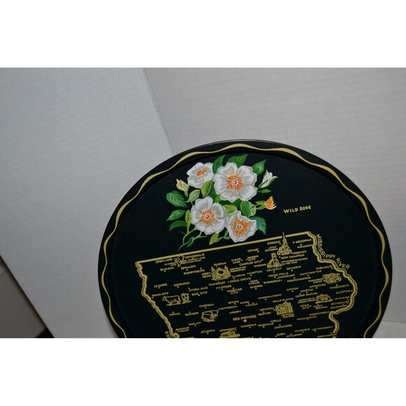 Vintage Iowa Souvenir Metal Tray Kitschy Wild Rose - Picture 2 of 4